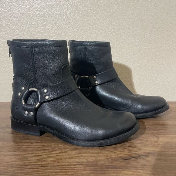 Frye Black Leather Harness Boots - Picture 2 of 9
